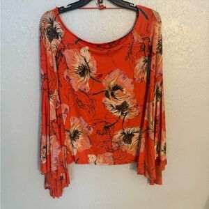 NWOT: Free People Floral Orange Women's Top Size Small Free Shipping